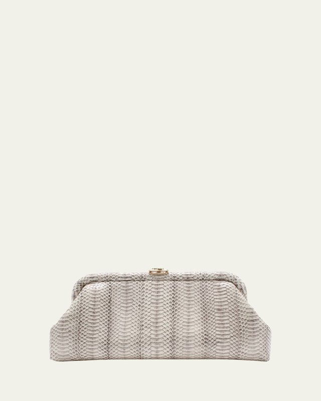 Skylar Snake-Print Leather Clutch Bag with JC Clasp